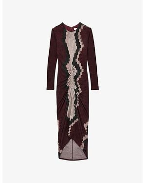 Reiss Georgia Graphic-Print Ruched Jersey Midi Dress - Red