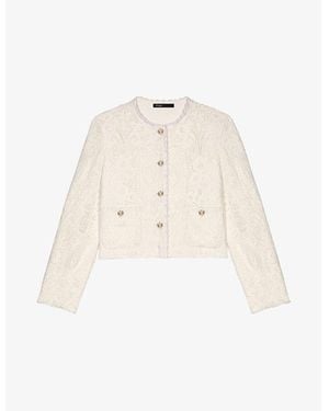 Maje Guipure Cropped Woven Jacket - Natural