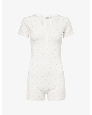 Lounge Underwear Floral-Print Modal-Blend Romper - White