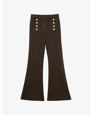 Reiss Athena Button-Detail Flared Stretch-Denim Jeans - Brown