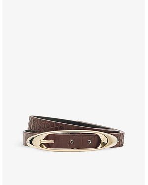 Reiss Evelina Oval-Buckle Textured Leather Belt - Brown
