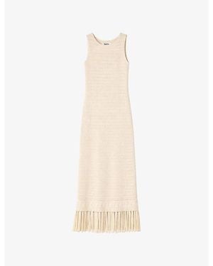 Ro&zo Sleeveless Fringed-Hem Cotton Maxi Dress - White
