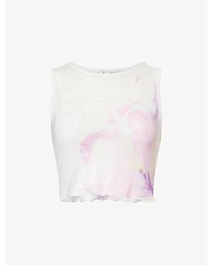 Gracejacob Falling Petal Sleeveless Mesh Crop Top - Pink