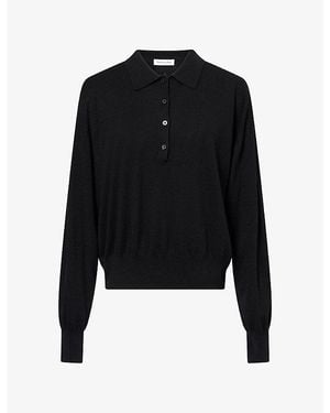 Frankie Shop Croydon Padded-Shoulder Wool-Blend Polo Top - Black