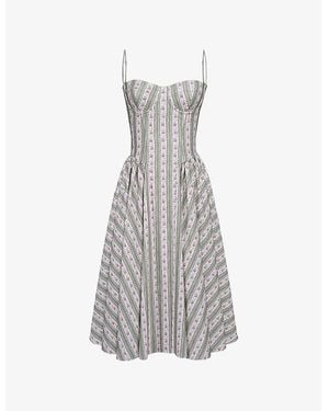 House Of Cb Mya Floral-Print Stretch-Cotton Midi Dress - Gray