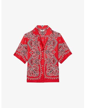 Sandro Bandana-Print Short-Sleeved Silk Shirt - Red