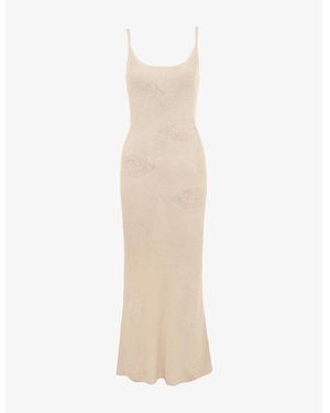 House Of Cb Dara Rose Embroidered Knit Maxi Dress Xs (A-C Cup) - Natural