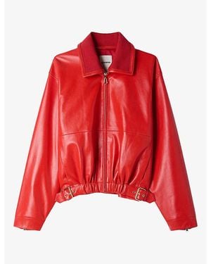 Sandro Elasticated-Hem Leather Jacket - Red