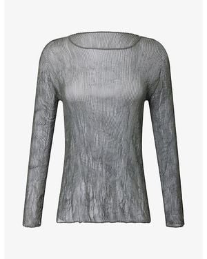 Issey Miyake Chiffon Twist Long-Sleeve Sheer T-Shirt - Grey