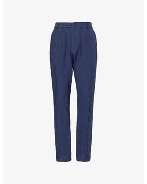 Emporio Armani Straight-Leg Mid-Rise Linen Trousers - Blue
