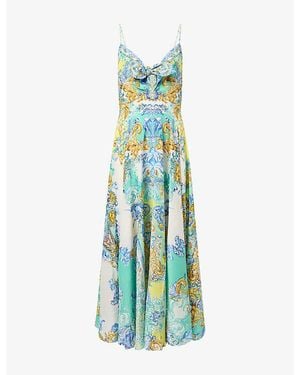 CAMILLA Floral Tie-Front Silk Maxi Dress - Blue
