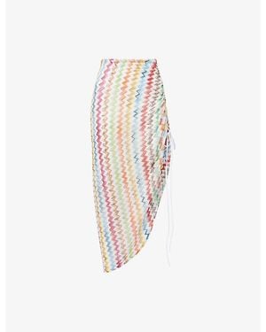 Missoni Asymmetric Ruched Knitted Midi Skirt - White