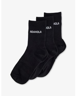 ADANOLA Logo-Intarsia Ribbed Pack Of Three Cotton-Blend Socks - Black