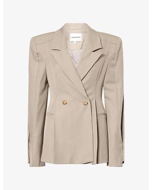 The Couture Club Curved Sleeve Double-Breasted Woven Blazer - Natural