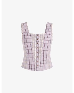 Amy Lynn Brittany Checked Cotton Top - Purple