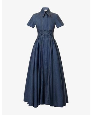 Mona Alshebil Gathered-Waist Belted Maxi Dress - Blue