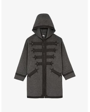 The Kooples Hooded Wool-Blend Coat - Black