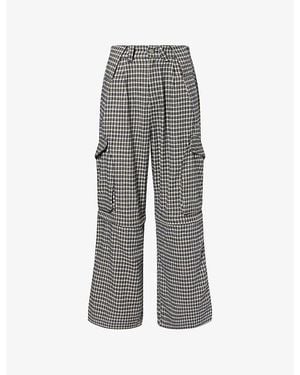 Basket Case Dolly Plaid-Print Cotton Cargo Pants - Gray