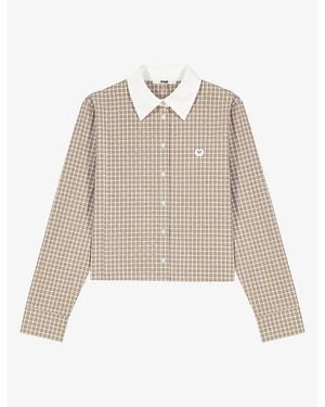 Maje Checked Rhinestone-Embellished Cotton Shirt - Natural