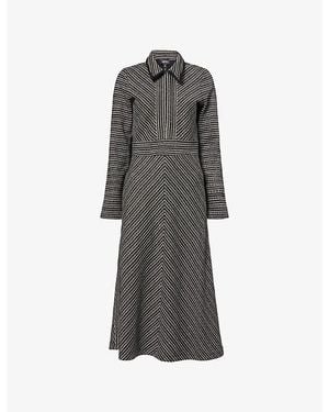 ME+EM Striped-Tweed Long-Sleeves Knitted Midi Dress - Gray