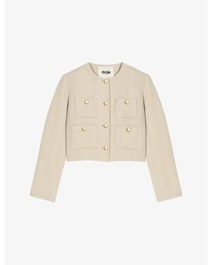 Maje Patch-Pocket Cropped Woven Jacket - Natural