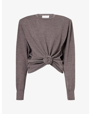 Magda Butrym Knotted Padded-Shoulder Wool Top - Brown