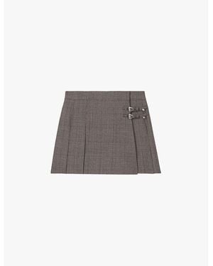 The Kooples Prince Of Wales-Check Pleated Wool Mini Skirt - Gray