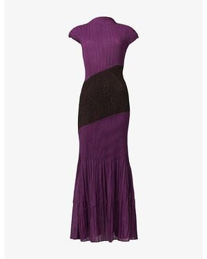 eem Contrast-Panel Pleated Woven Maxi Dress - Purple