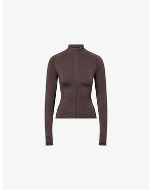 ADANOLA Ultimate Zip-Up Stretch-Woven Top - Brown