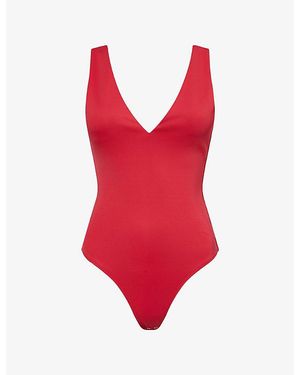 GOOD AMERICAN Scuba Deep V-Neck Stretch-Woven Body - Red