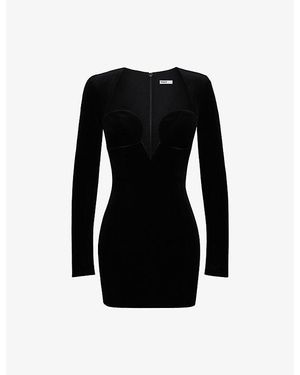 black velvet sweetheart long-sleeve mini dress Long-Sleeve Sweetheart Neckline Velvet Mini Dress
