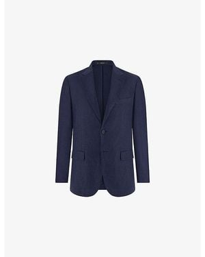 BOGGI Micro-Textured Single-Breasted Linen Jacket - Blue