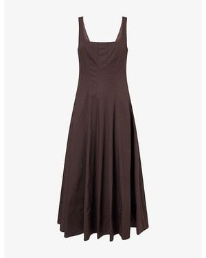 STAUD Wells Sleeveless Cotton Midi Dress - Brown