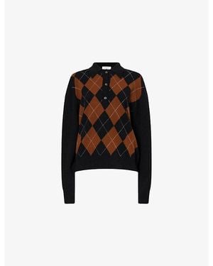 RÓHE Frames Argyle-Check Knitted Wool Polo Top - Black