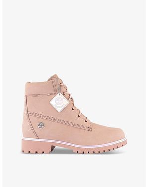 Timberland Lyonsdale Iridescent-Trim Nubuck-Leather Ankle Boots - Pink