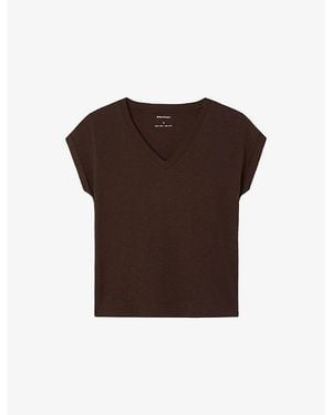 Whistles Willa V-Neck Cotton-Jersey T-Shirt - Brown