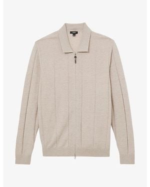 Reiss Martindale Check-Textured Zip-Through Wool Cardigan - White