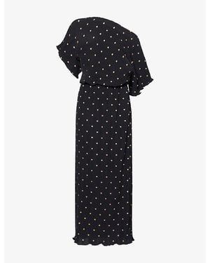 Never Fully Dressed Tilly Polkadot Plissé Midi Dress - Black