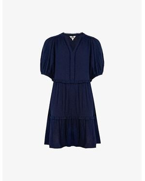 Ro&zo Frilled-Trim Cheesecloth-Textured Cotton Mini Dress - Blue