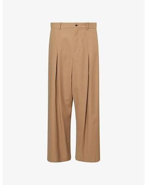 Loewe Pleated Wide-Leg Cotton-Poplin Pants - Natural