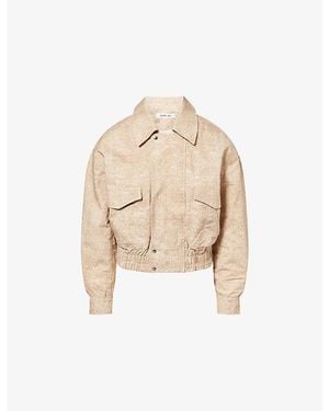 Peachy Den Cicely Flight Snake-Print Cotton Jacket - Natural