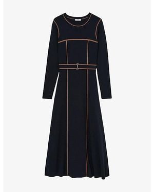 Reiss Etta Colour-Block Knitted Woven Midi Dress - Blue