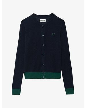Zadig & Voltaire Missya Logo-Embroidered Cashmere Cardigan - Blue