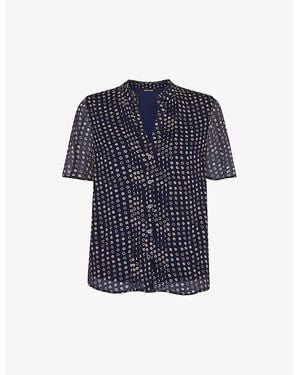Whistles Spotted-Hoop Short-Sleeve Woven Blouse - Blue