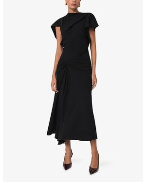 kenzie satin asymmetric draped midi dress in mauve Reiss Satin Draped Asymmetric Midi Dress in Natural