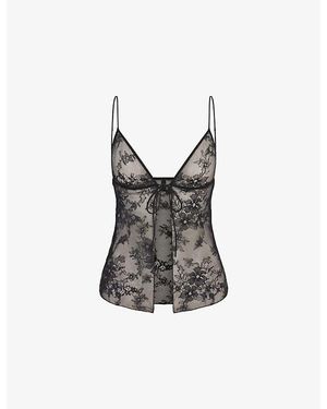 Skims Ultra Fine Lace Open-Front Camisole Top - Black