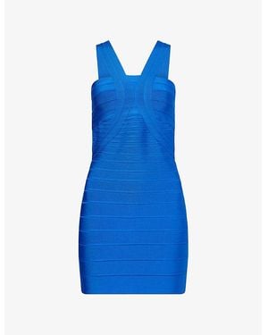 Hervé Léger The Elise Sleeveless Stretch-Knitted Mini Dress - Blue