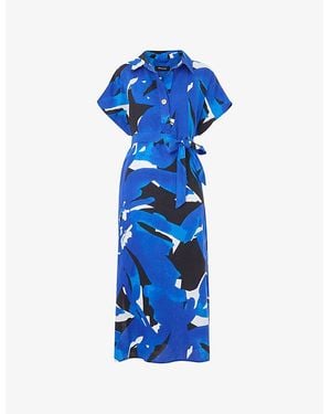 Whistles Abstract-Print Relaxed-Fit Linen Midi Dress - Blue