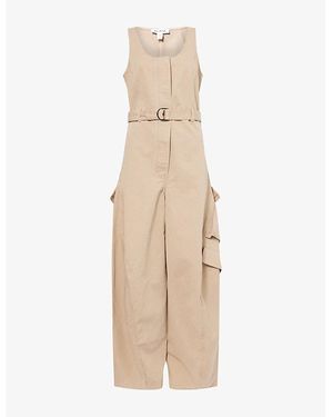 Alaïa Cargo Curved-Leg Denim Jumpsuit - Natural