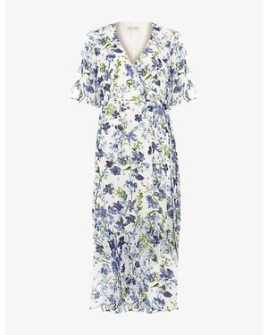 Phase Eight Juliette Petite Floral-Print Metallic-Woven Midi Dress - Blue